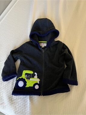 Children's Grey Fleece Hoodie with Lime Green Tractor Applique - Widgeon